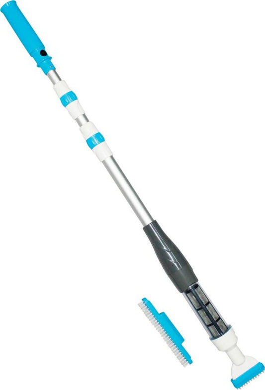 Akkumulátoros medenceporszívó, Strend Pro, 32 l/perc, 4000 mAh, 160 cm-ig állítható teleszkópos nyél, IPX7 vízálló, kefés fejjel, műanyag ház (TC246470)