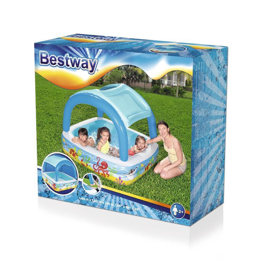 BESTWAY, 52192 medence, Coral reef, felfújható gyermekmedence tetővel, 1,47 x 1,47 x 1,22 m