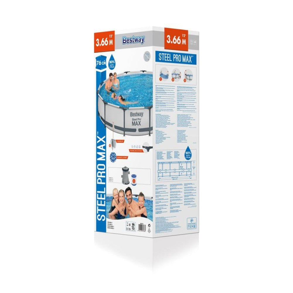 BESTWAY Steel Pro Max csővázas medence szett, 366 x 76 cm, papírszűrős, vízkapacitás 6473 l (56416)