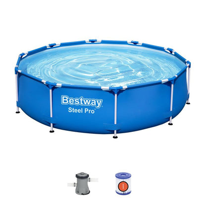 Csővázas medence, Bestway Steel Pro 305 x 76 cm, kerek, papírszűrős szűrővel, DuraPlus falazat, korrózióálló fémkeret, leeresztő szeleppel, 4678 l (56679)