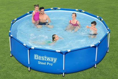 Csővázas medence, Bestway Steel Pro 305 x 76 cm, kerek, papírszűrős szűrővel, DuraPlus falazat, korrózióálló fémkeret, leeresztő szeleppel, 4678 l (56679)