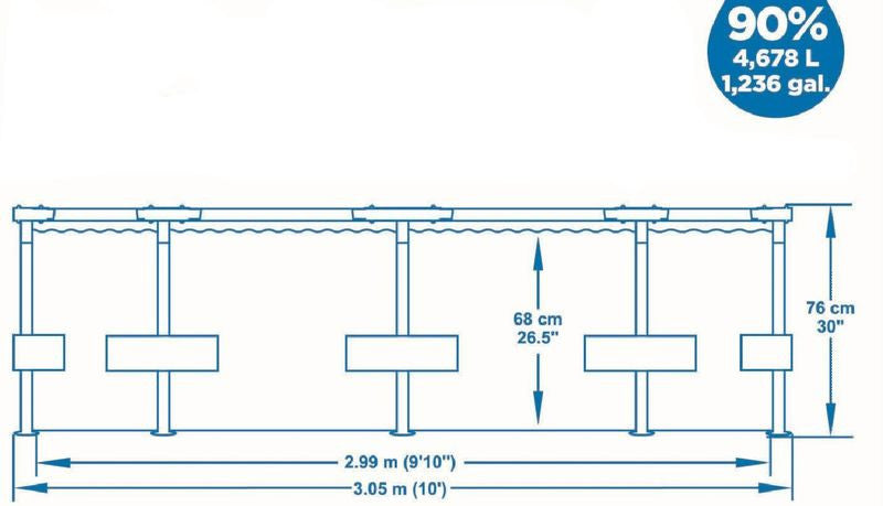 Csővázas medence, Bestway Steel Pro 305 x 76 cm, kerek, papírszűrős szűrővel, DuraPlus falazat, korrózióálló fémkeret, leeresztő szeleppel, 4678 l (56679)