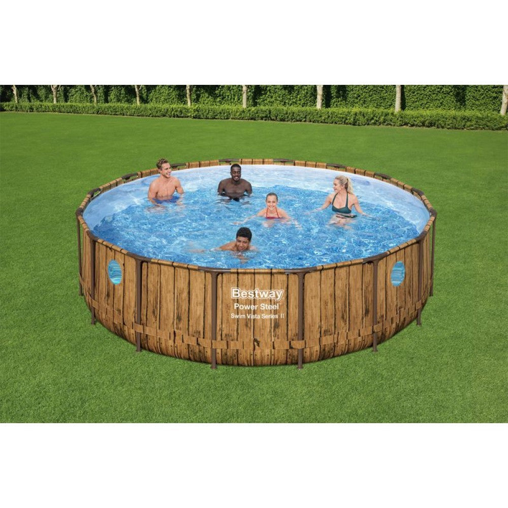 BESTWAY Power Steel Vista csővázas medence szett, 488 x 122 cm, papírszűrős, létrával, ChemConnect adagolóval, takaróponyvával (56725)