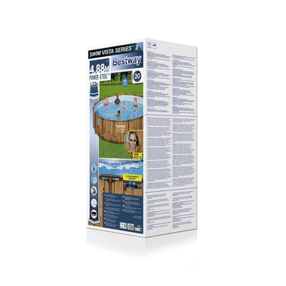 BESTWAY Power Steel Vista csővázas medence szett, 488 x 122 cm, papírszűrős, létrával, ChemConnect adagolóval, takaróponyvával (56725)