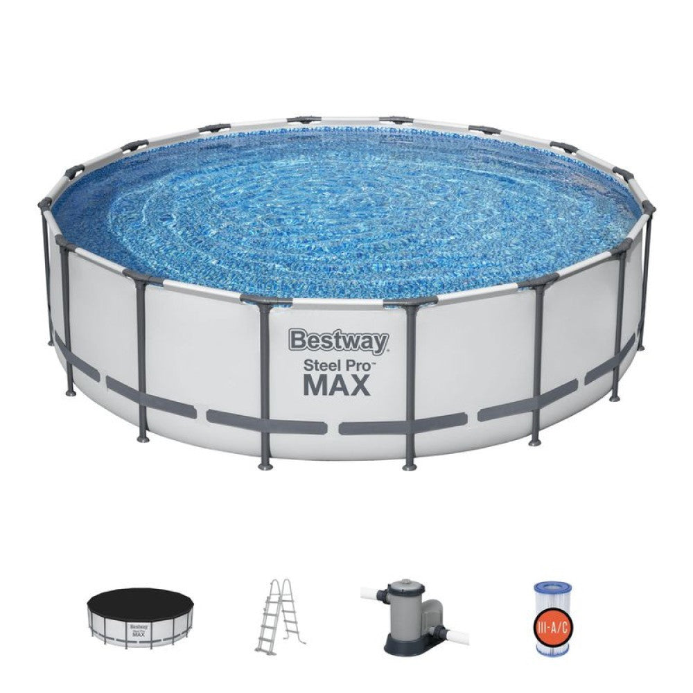 BESTWAY Steel Pro Max csővázas medence szett, 488 x 122 cm, papírszűrős, létrával, takaróponyvával (5612Z)