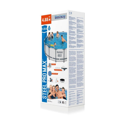 BESTWAY Steel Pro Max csővázas medence szett, 488 x 122 cm, papírszűrős, létrával, takaróponyvával (5612Z)