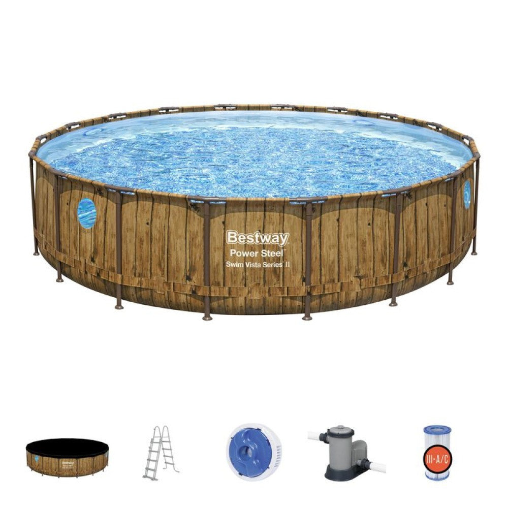 BESTWAY Power Steel csővázas medence szett, 549 x 122 cm, papírszűrővel, létrával, takaróponyvával, ChemConnect adagolóval (56977)