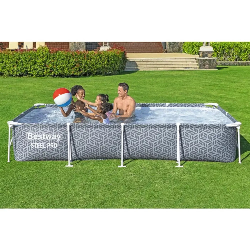 BESTWAY Steel Pro csővázas medence, 366 × 201 × 66 cm, tartozékok nélkül, téglalap alakú, leeresztőszeleppel (561FT)