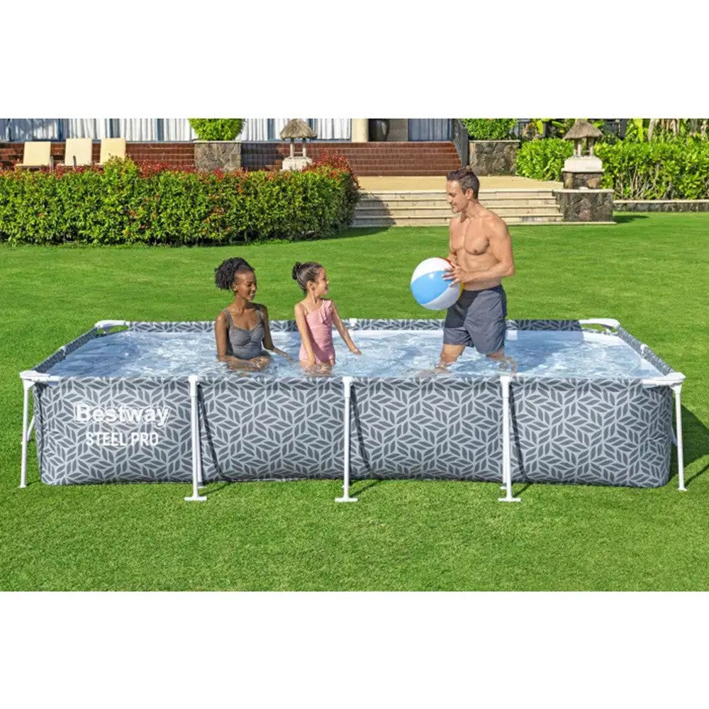 BESTWAY Steel Pro csővázas medence, 366 × 201 × 66 cm, tartozékok nélkül, téglalap alakú, leeresztőszeleppel (561FT)