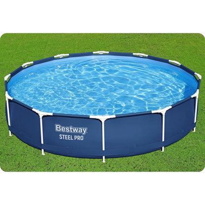 Fémvázas medence, Bestway Steel Pro, sötétkék, kerek, átmérő: 366 cm, magasság: 76 cm, 6473 l, szűrő nélkül (56706)