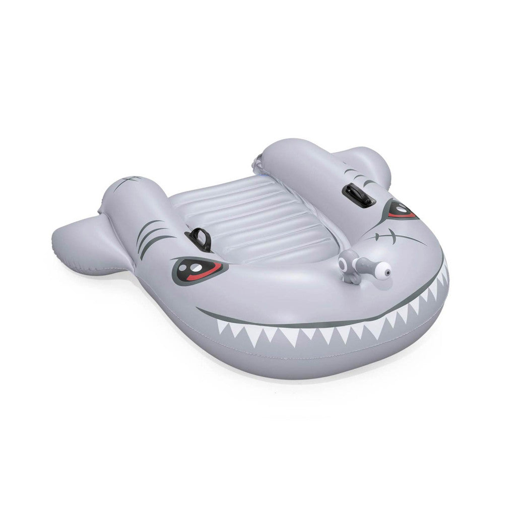 Felfújható úszódeszka, Bestway Sharkventure, 160 x 115 cm, cápa alakú, beépített vízipisztollyal, felfújható párnával, fogantyúkkal, 2 légkamrás, 3 éves kortól, 45 kg teherbírás (42073)
