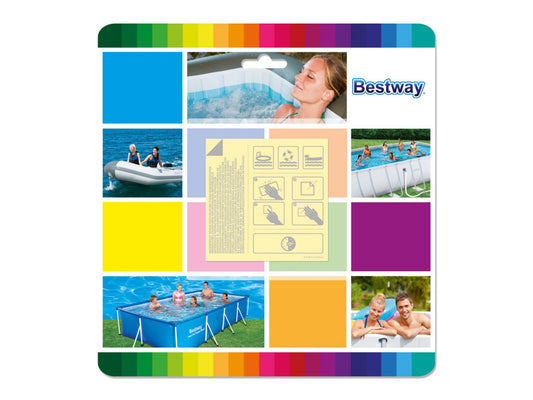 Javítótapasz készlet, BESTWAY, átlátszó, 6,5 x 6,5 cm, vízálló, öntapadós, felfújható termékekhez, 10 db (62091)