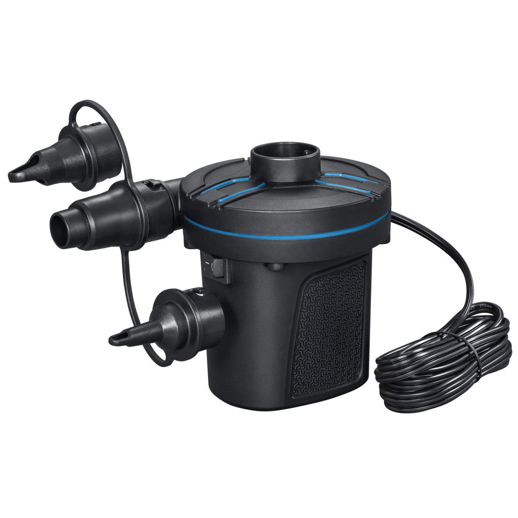 Elektromos pumpa, BESTWAY PowerTouch, fekete, 96 W, 12 V, 680 l/perc, 11,3 × 10,1 × 12,2 cm, 3 cserélhető fúvóka, felfújás és leeresztés funkció (62257)