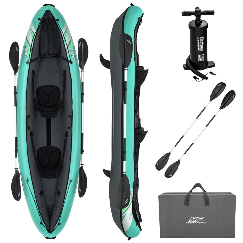 Felfújható kajak, BESTWAY Hydro-Force Ventura X2, türkiz, 330 x 86 cm (2 személyes), PVC, evezővel, pumpával, hordtáskával, javítótapasszal, kivehető ülésekkel, teherbírás: 200 kg (65052)