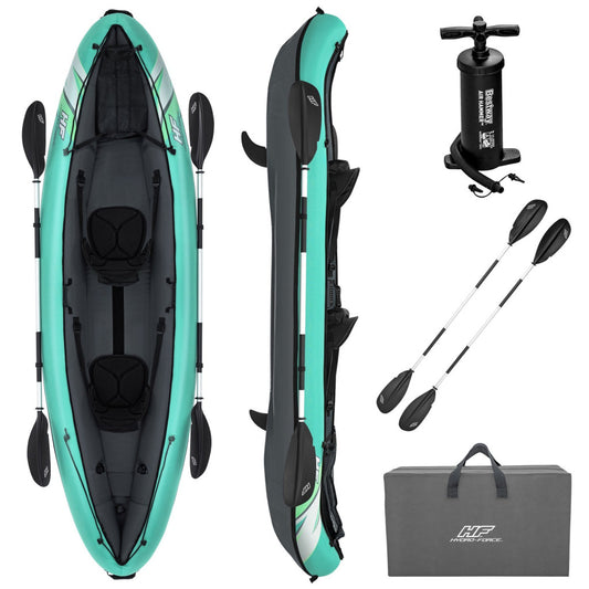 Felfújható kajak, BESTWAY Hydro-Force Ventura X2, türkiz, 330 x 86 cm (2 személyes), PVC, evezővel, pumpával, hordtáskával, javítótapasszal, kivehető ülésekkel, teherbírás: 200 kg (65052)