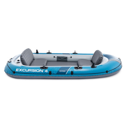 Gumicsónak, Intex Excursion 4 Set Sport Series, 315 x 165 x 43 cm, 4 személyes, PVC SuperStrong anyag, 3 légkamra, felfújható I-beam padló, 2 felfújható üléssel, 4 horgászbot-tartóval, alumínium evezőkkel és pumpával, 500 kg teherbírás (68324)