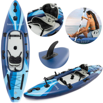 Kajak, Intex Dakota Quest Professional Series, 320 x 79 x 20 cm, 1 személyes, evezővel, pumpával, összecsukható háttámlás üléssel, nagy stabilizátorral, 2 horgászbot-tartóval, telefontartóval, pohártartóval, hátizsákkal, 160 kg teherbírás (68245)