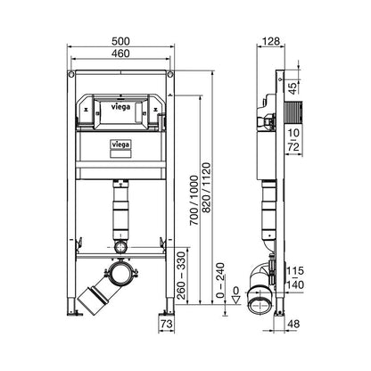 Viega Prevista Dry wc elem 1120/820 mm álló wc-hez vagy gyerek wc-hez