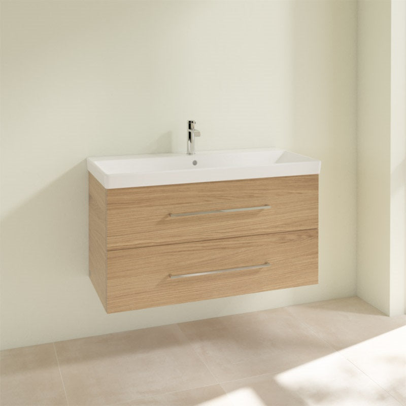 Villeroy & Boch Avento alsószekrény,2 kihúzható elem, mosdó középen, falra szerelhető, nordic oak 98x51,4x45,2 cm
