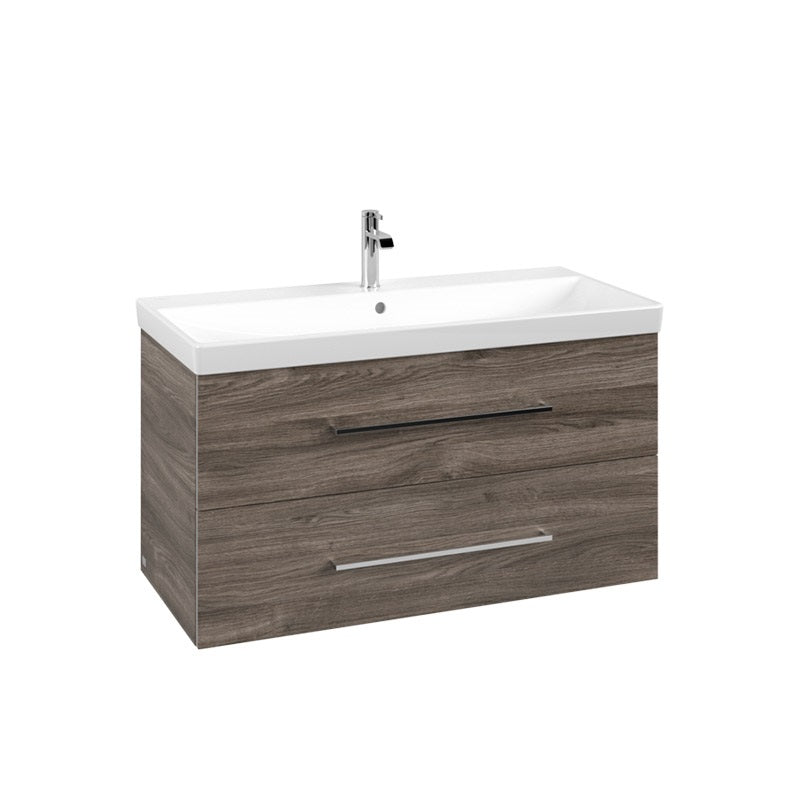 Villeroy & Boch Avento alsószekrény,2 kihúzható elem, mosdó középen, falra szerelhető, stone oak 98x51,4x45,2 cm