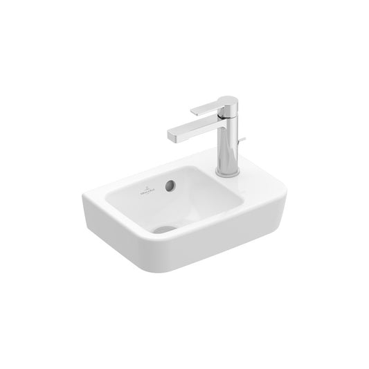 Villeroy & Boch O.novo kézmosó kompakt 36x25cm balos, szögletes, 1 csaplyukkal, túlfolyóval, fehér alpin