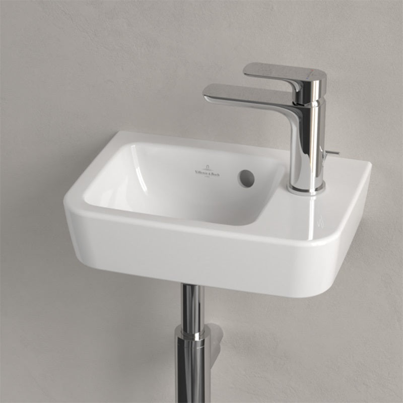 Villeroy & Boch O.novo kézmosó kompakt 36x25cm balos, szögletes, 1 csaplyukkal, túlfolyóval, fehér alpin