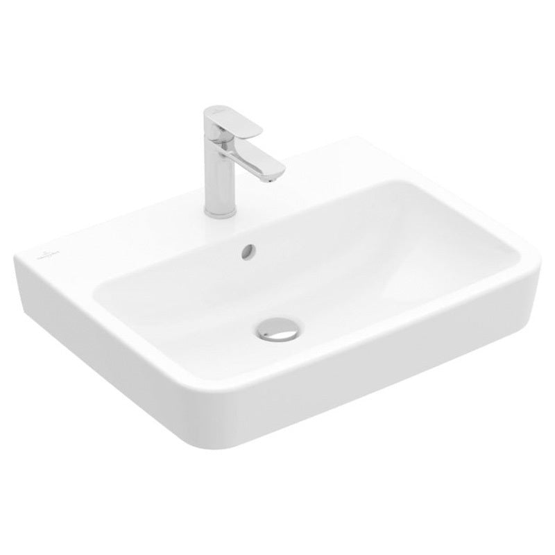 Villeroy & Boch O.novo mosdó 60 cm, szögletes, 3 csaplyukfurattal, középső csaplyukfurat kiütve, túlfolyóval, fehér