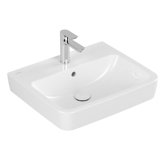 Villeroy & Boch O.novo mosdó, szögletes, 3 csaplyukl, középső kifúrva, 2 szélső kikönnyítve, túlfolyóval 55x46 cm fehér