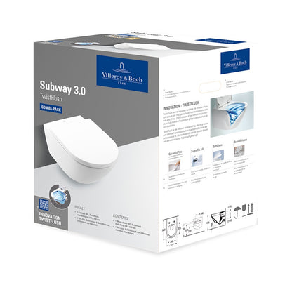 Villeroy & Boch Subway 3.0 kombipack perem nélküli fali wc, ülőkével twistflush