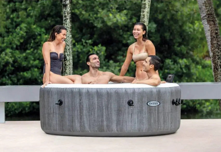 INTEX PureSPA Greywood Deluxe jacuzzi, 4 személyes, kerek, D196 x 71 cm, szürke / fehér (28440)