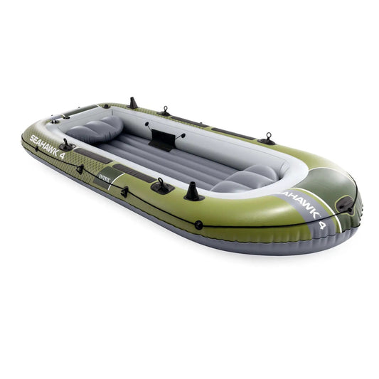 Felfújható csónak szett, Intex Seahawk 4, 351 x 145 x 48 cm, zöld, négyszemélyes, megerősített PVC, pumpával és evezőkkel (66334)