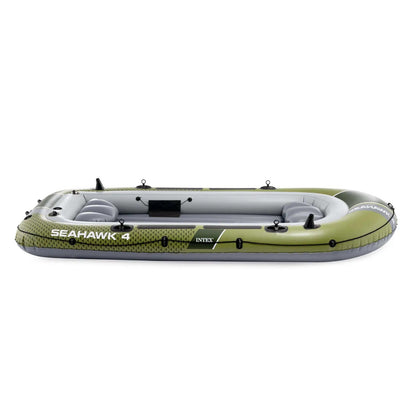 Felfújható csónak szett, Intex Seahawk 4, 351 x 145 x 48 cm, zöld, négyszemélyes, megerősített PVC, pumpával és evezőkkel (66334)