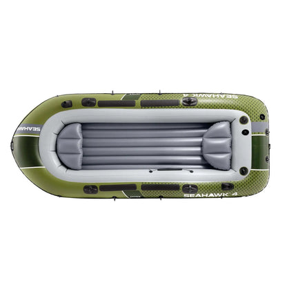 Felfújható csónak szett, Intex Seahawk 4, 351 x 145 x 48 cm, zöld, négyszemélyes, megerősített PVC, pumpával és evezőkkel (66334)
