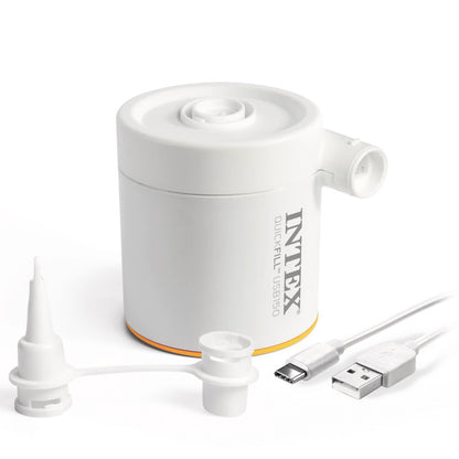 Elektromos pumpa, Intex Quickfill USB150, kompakt kivitel, fehér, felfújáshoz és leeresztéshez, USB-ről működtethető, két cserélhető fúvókával, tárolótáskával (66616)