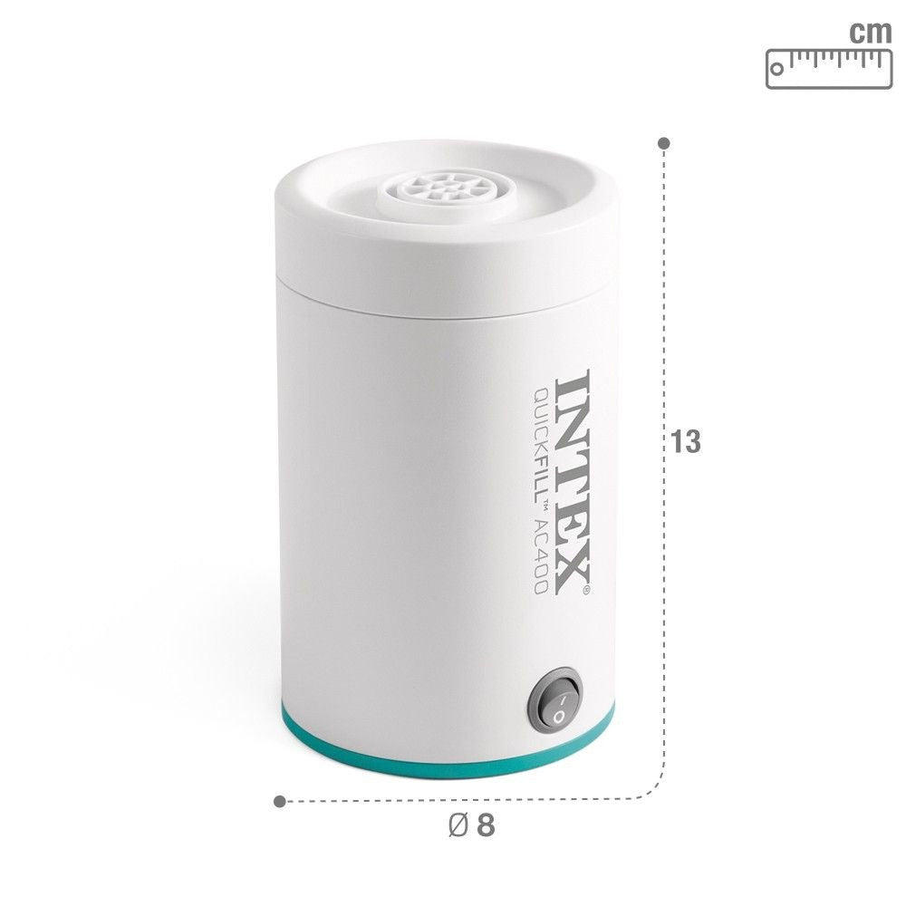 Elektromos pumpa, Intex Quickfill AC400, 220–240 V, fehér, felfújáshoz és leeresztéshez, nagy teljesítményű légáramlás, két cserélhető fúvókával, túlmelegedés elleni védelemmel (66646)