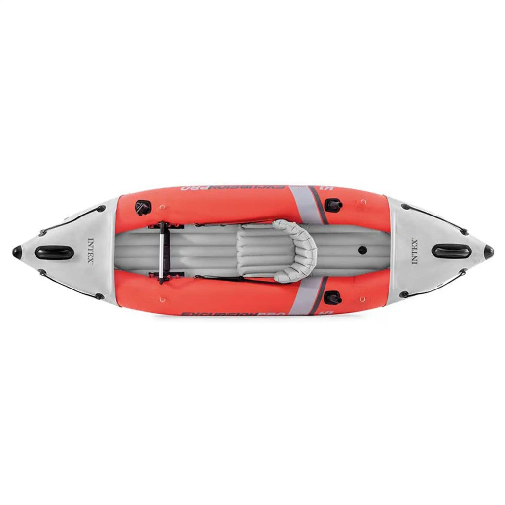 Felfújható kajak, Intex Excursion Pro K1, 305 x 91 x 46 cm, piros/szürke, egyszemélyes, megerősített PVC, felfújható üléssel, pumpával és evezőkkel (68303)