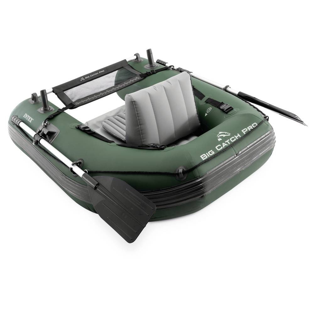 Felfújható horgászcsónak, Intex Big Catch Pro, 165 x 119 x 38 cm, sötétzöld, egyszemélyes, megerősített PVC, horgászbot-tartókkal, evezőkkel, pumpával és hordozó hátizsákkal (68381NP)