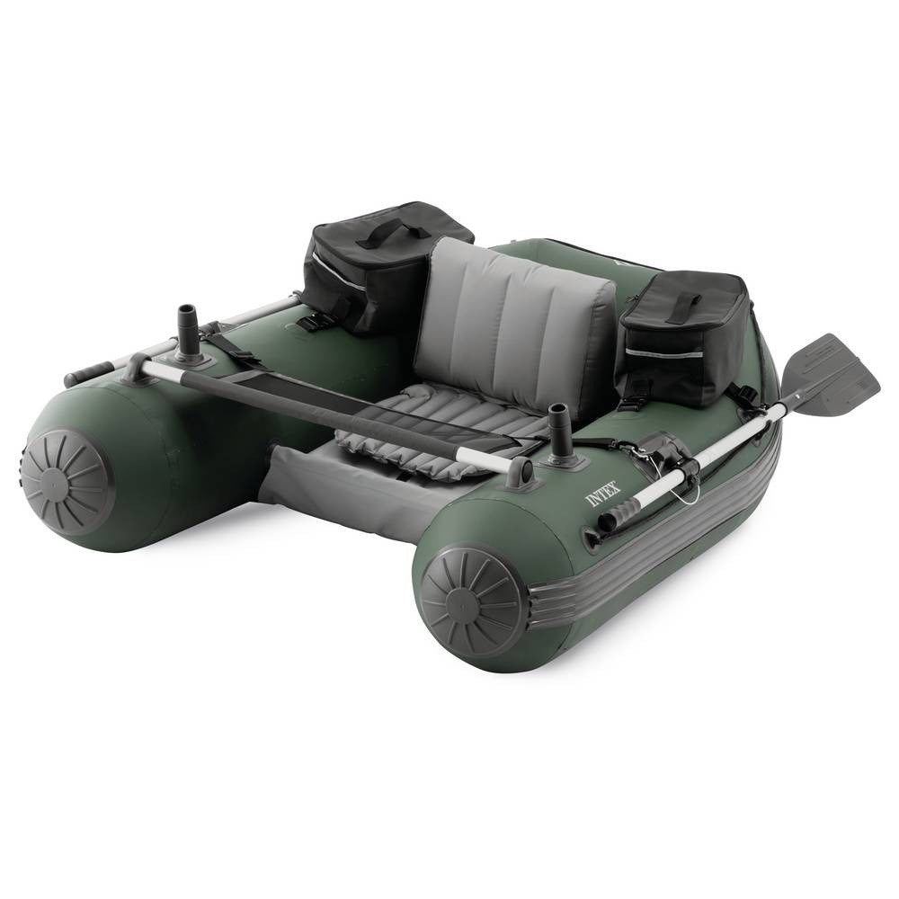 Felfújható horgászcsónak, Intex Big Catch Pro, 165 x 119 x 38 cm, sötétzöld, egyszemélyes, megerősített PVC, horgászbot-tartókkal, evezőkkel, pumpával és hordozó hátizsákkal (68381NP)
