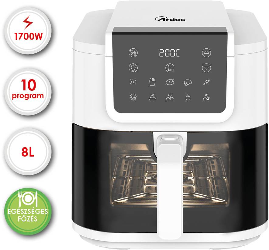 ARDES ARFRYA08LVW 8 literes Air Fryer forrólevegős sütő ajándék ARDES 1T20 kenyérpirítóval