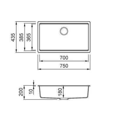 ELLECI - Mosogatótálca Time 130 UM G48 Cemento munkalap alá szerelhető