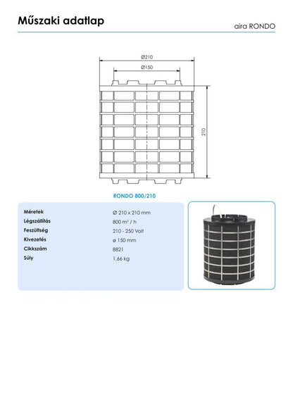 AIRA - Plazma szűrő páraelszívókhoz RONDO 800/210 R