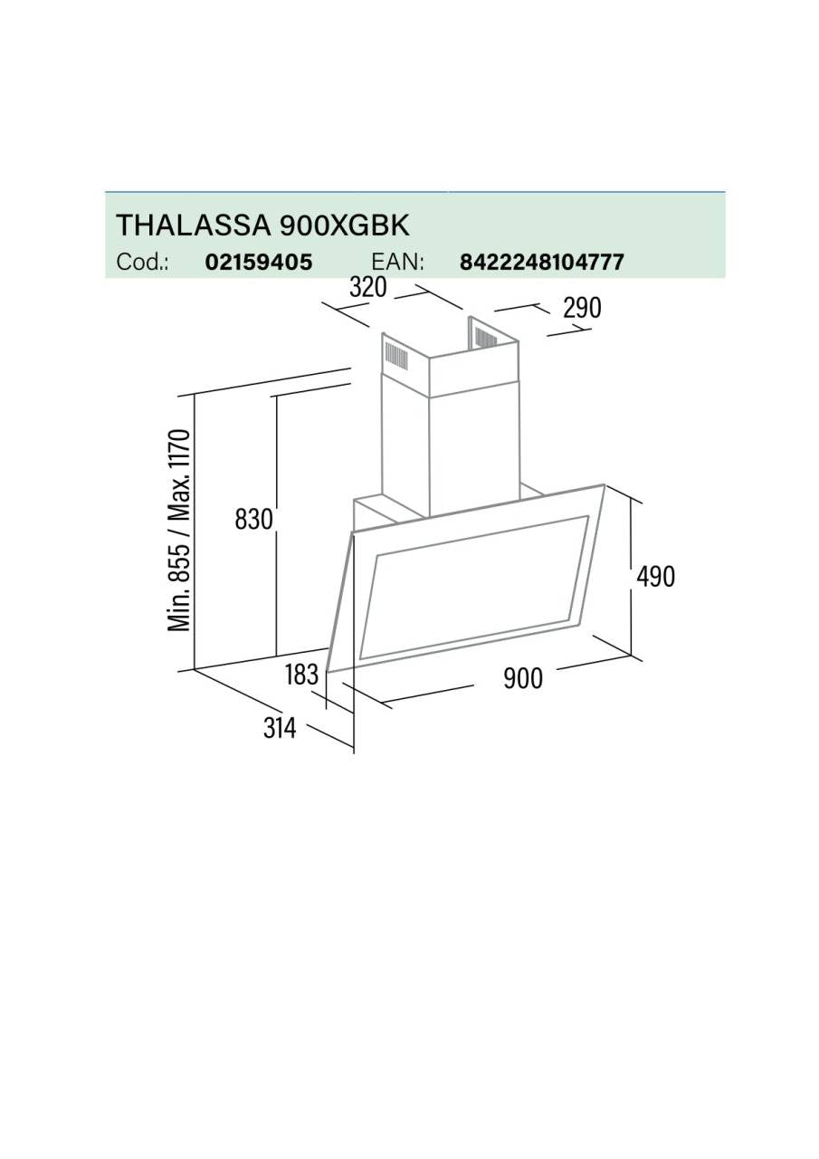 CATA OUTLET - Páraelszívó THALASSA 900 XGBK/F fekete Hob to Hood - Kiállított bemutató termék!