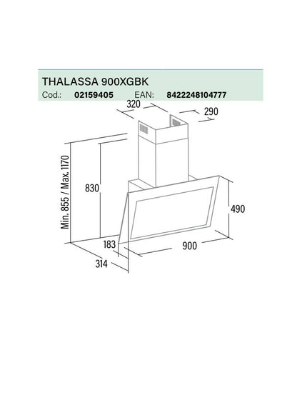 CATA OUTLET - Páraelszívó THALASSA 900 XGBK/F fekete Hob to Hood - Kiállított bemutató termék!