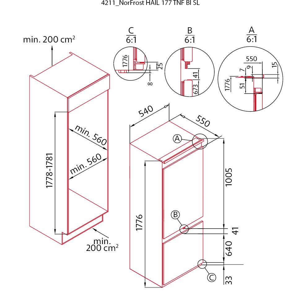 NODOR - Beépíthető hűtőszekrény kombinált NorFrost HAIL-177 TNF BI SL + Ajándék Hűtőtáska