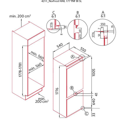 NODOR - Beépíthető hűtőszekrény kombinált NorFrost HAIL-177 TNF BI SL + Ajándék Hűtőtáska