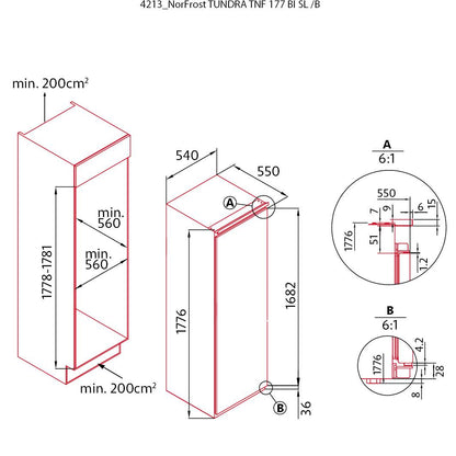 NODOR - Beépíthető hűtőszekrény NorFrost TNF-177 BI SL + Ajándék Hűtőtáska