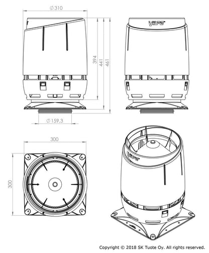 VILPE 160S 300x300-as FLOW tetőszellőző, szürke