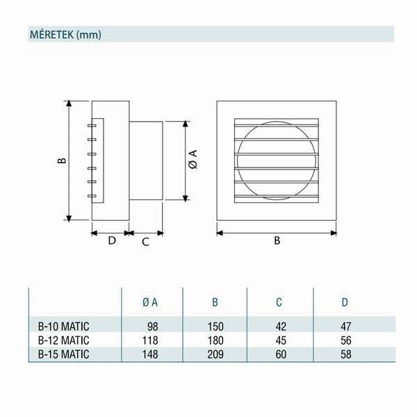 Cata B-10 Matic ventilátor automata előlapzárással