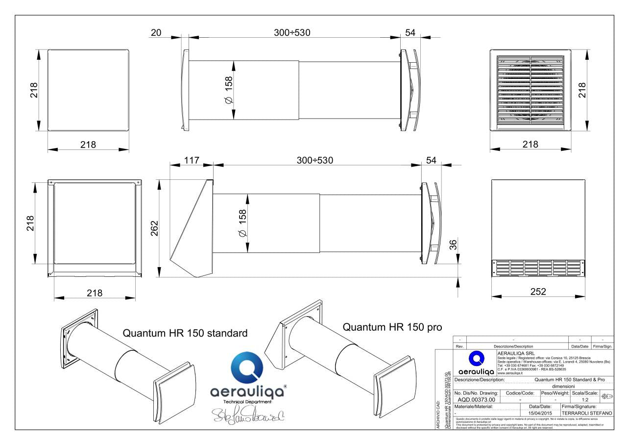 Aerauliqa Quantum HR-150 Pro ISO egyhelyiséges hővisszanyerős szellőztető, kültéri hangcsillapítóval
