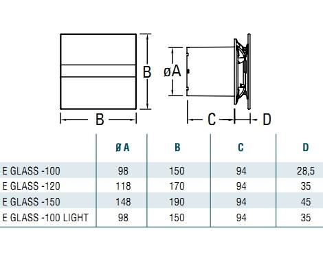 Cata E-100GTH ventilátor üveg előlappal, utószellőztető, alapszellőztető és páraérzékelő funkcióval, fehér